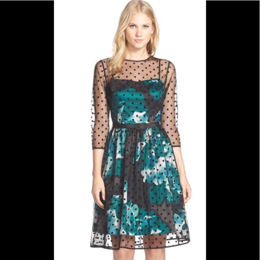 Eliza J Belted Polka doy Mesh dress 👗